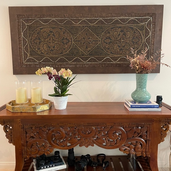 Brown Gold Sequined Art Piece Wall Hanging Canvas - Picture 2 of 2